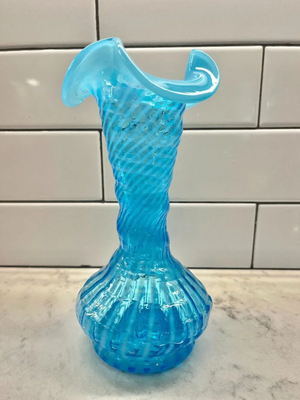 Vintage Fenton Opalescent Blue Glass Vase